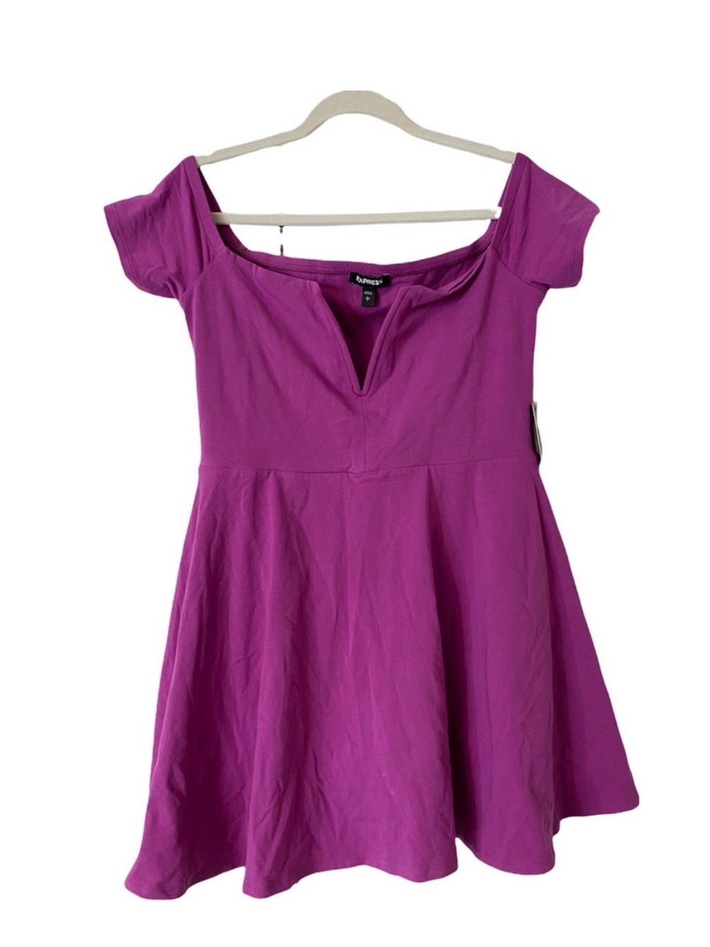 Express Off‑Shoulder Magenta Skater Dress